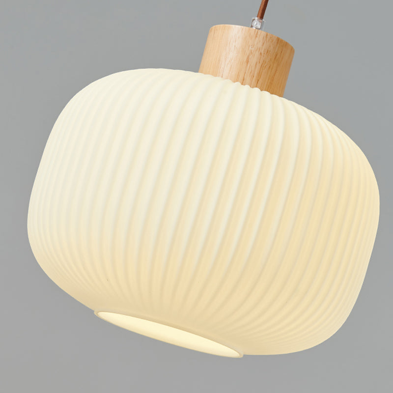 Lampe à suspension géométrique en bois léger créatif moderne avec une teinte en verre blanche