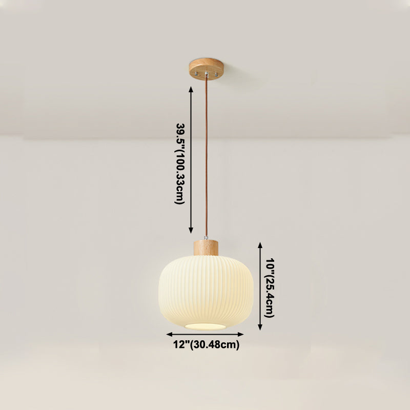 Lampe à suspension géométrique en bois léger créatif moderne avec une teinte en verre blanche