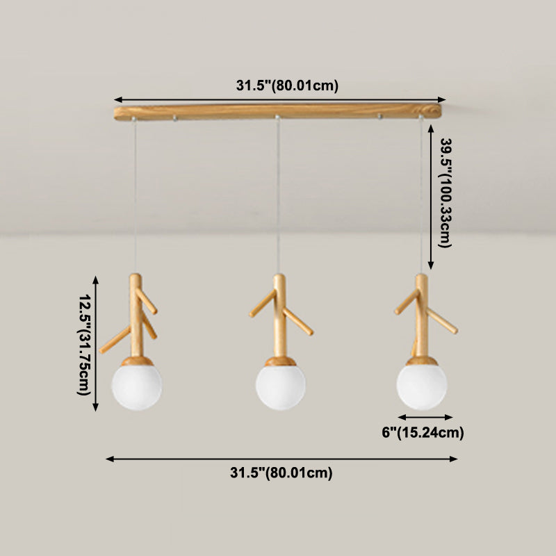 Log Color Globe Pendant Light in Modern Creative Style Glass 3-Light Hanging Lamping