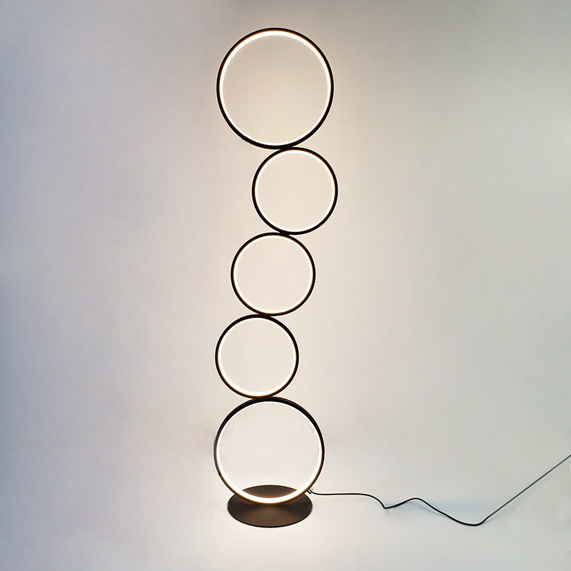 5 Light Circles Floor Lamp Contemporary Metal Standard Lamps for Living Room