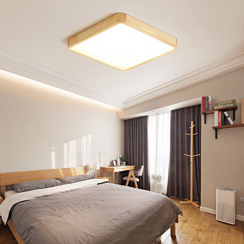 Plafonnier LED encastré en bois, luminaire de plafond simple pour chambre à coucher