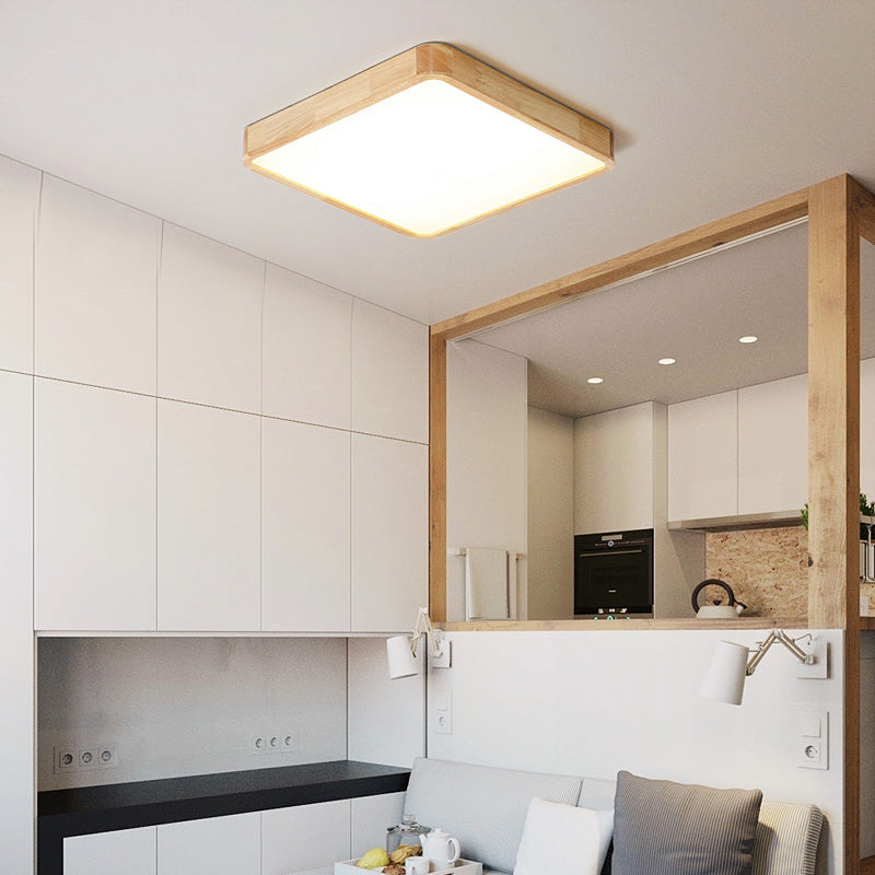 Plafonnier LED encastré en bois, luminaire de plafond simple pour chambre à coucher