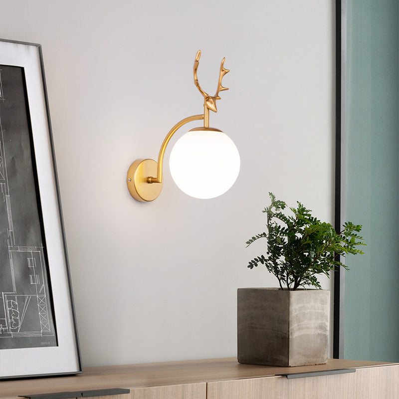 Media de vidrio de metal apliques 1 lámpara de luz montada en la pared para sala de estudio