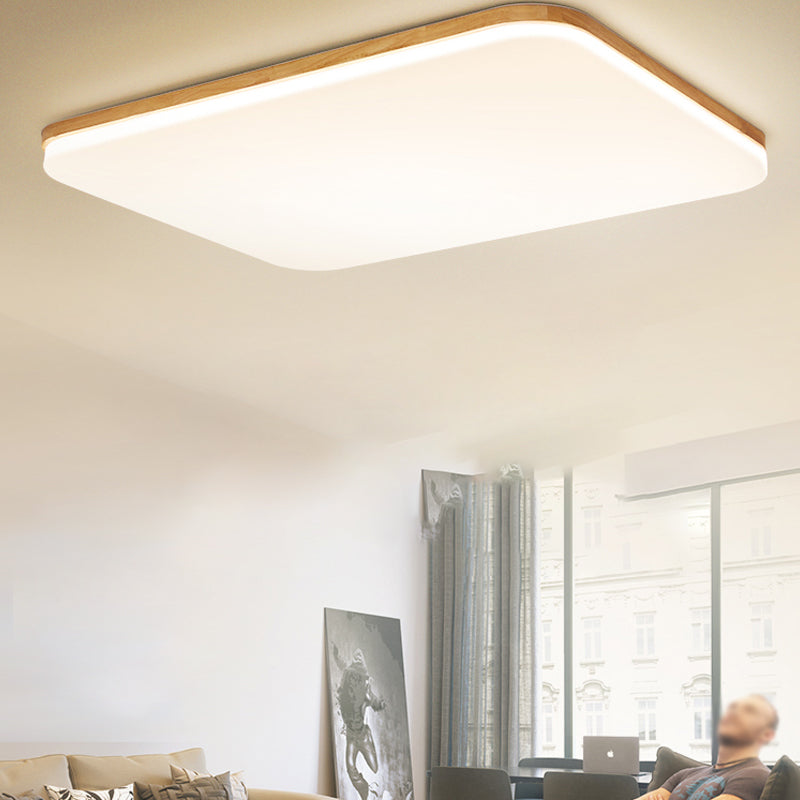 Square LED Flush Ceiling Light Fixtures Wooden Flush Mount Ceiling Fixture