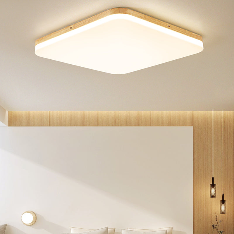 Square LED Flush Ceiling Light Fixtures Wooden Flush Mount Ceiling Fixture