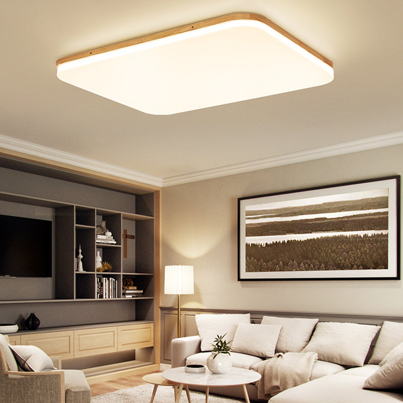 Square LED Flush Ceiling Light Fixtures Wooden Flush Mount Ceiling Fixture
