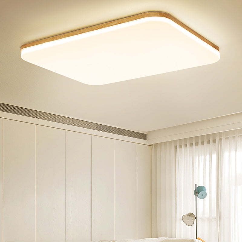 Square LED Flush Ceiling Light Fixtures Wooden Flush Mount Ceiling Fixture