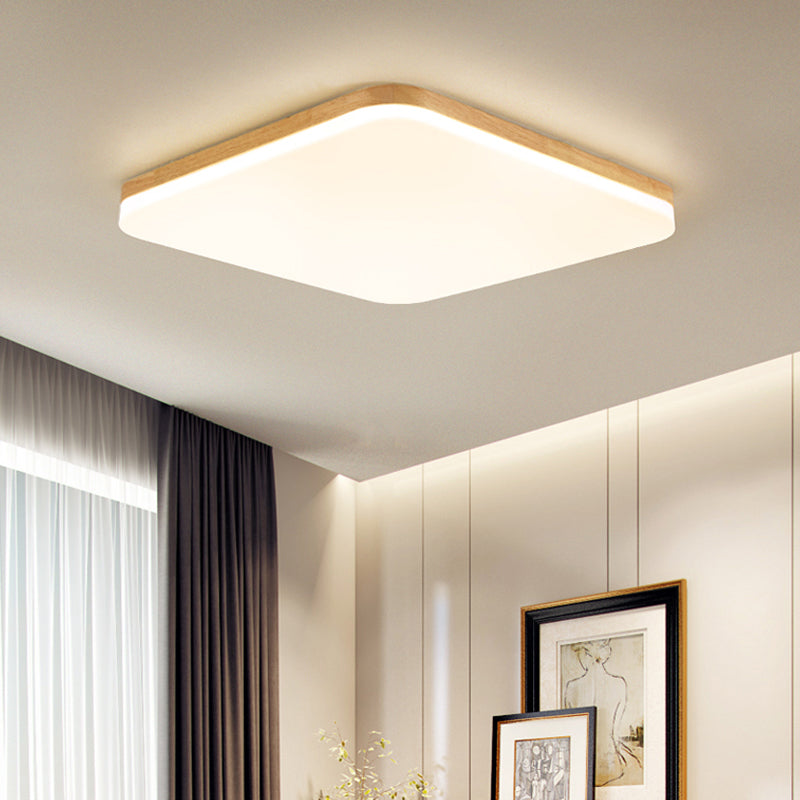 Square LED Flush Ceiling Light Fixtures Wooden Flush Mount Ceiling Fixture