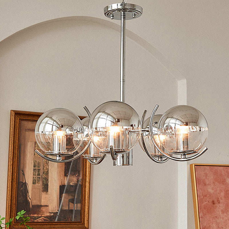 Modern Globe Chandelier Multi Light Hanging Light with Clear Glass for Bedroom