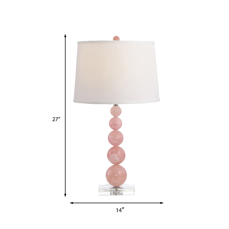 Lampada da comodino moderna in tessuto a 1 lampadina per illuminazione da lavoro a forma di botte rosa per camera da letto