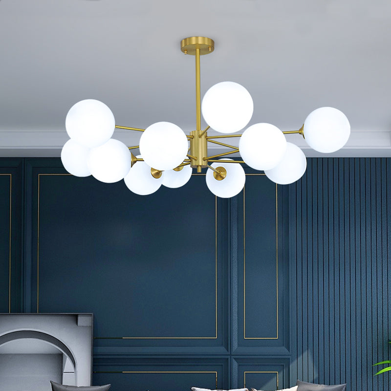 Lampadario globo nordico oro multi luce appesa alla luce con vetro bianco per camera da letto