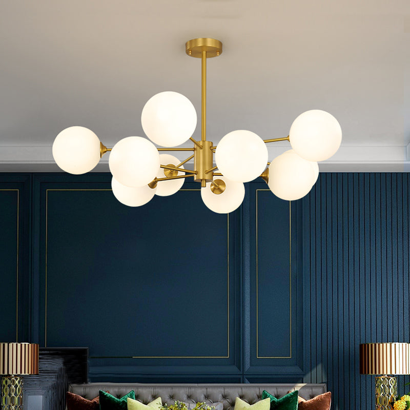 Nordic Globe Chandelier Gold Multi Light Hanging Light with White Glass for Bedroom