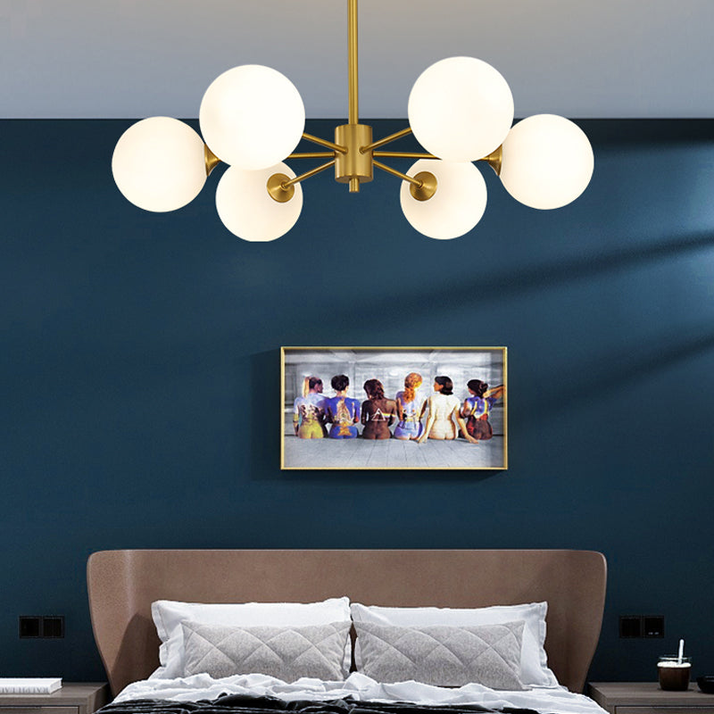Lampadario globo nordico oro multi luce appesa alla luce con vetro bianco per camera da letto