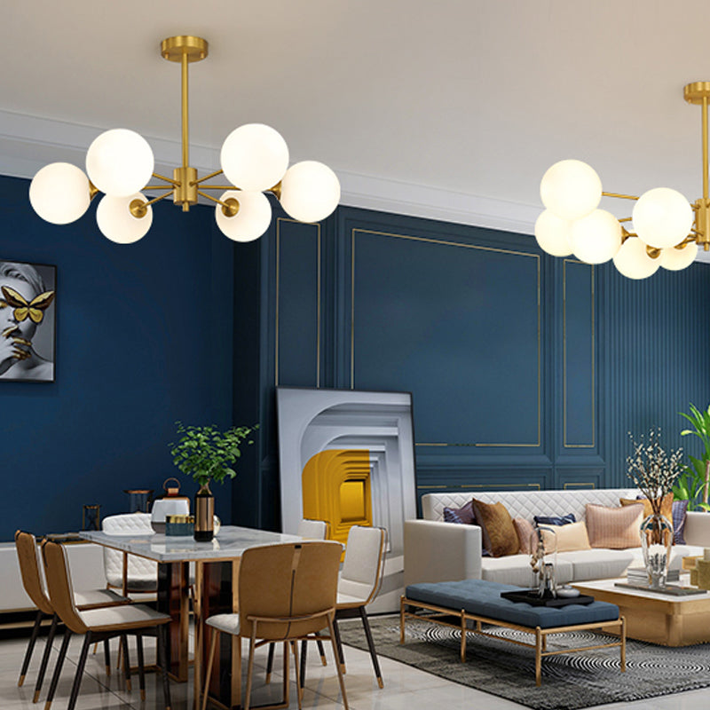 Lampadario globo nordico oro multi luce appesa alla luce con vetro bianco per camera da letto