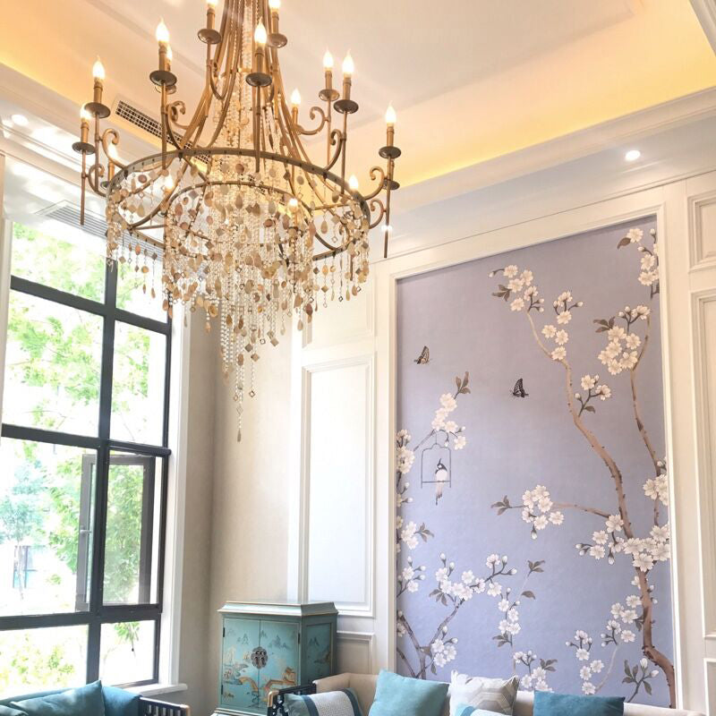 American Candle Shape Chandelier Metal Multi Light Hanging Light for Bedroom