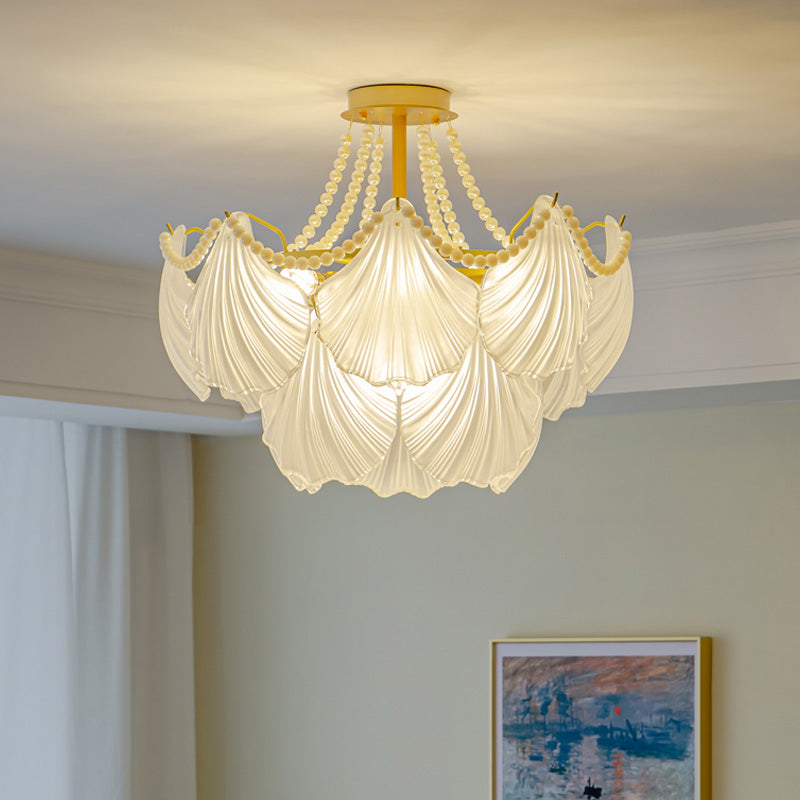 Nordic Shell Shape Chandelier Glass Multi Light Hanging Light in White for Bedroom