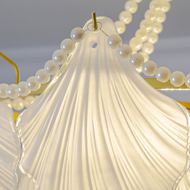 Nordic Shell Shape Chandelier Glass Multi Light Hanging Light in White for Bedroom
