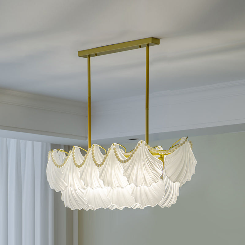 Nordic Shell Shape Chandelier Glass Multi Light Hanging Light in White for Bedroom
