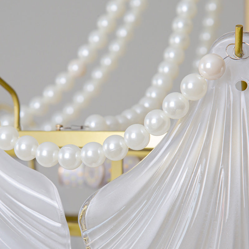 Nordic Shell Shape Chandelier Glass Multi Light Hanging Light in White for Bedroom