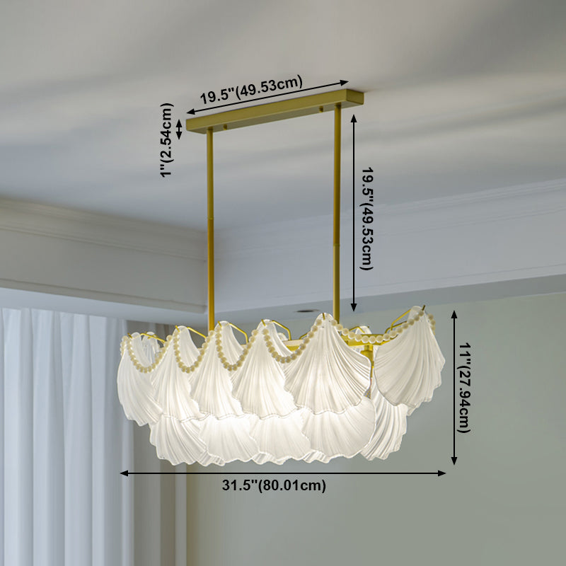Nordic Shell Shape Chandelier Glass Multi Light Hanging Light in White for Bedroom