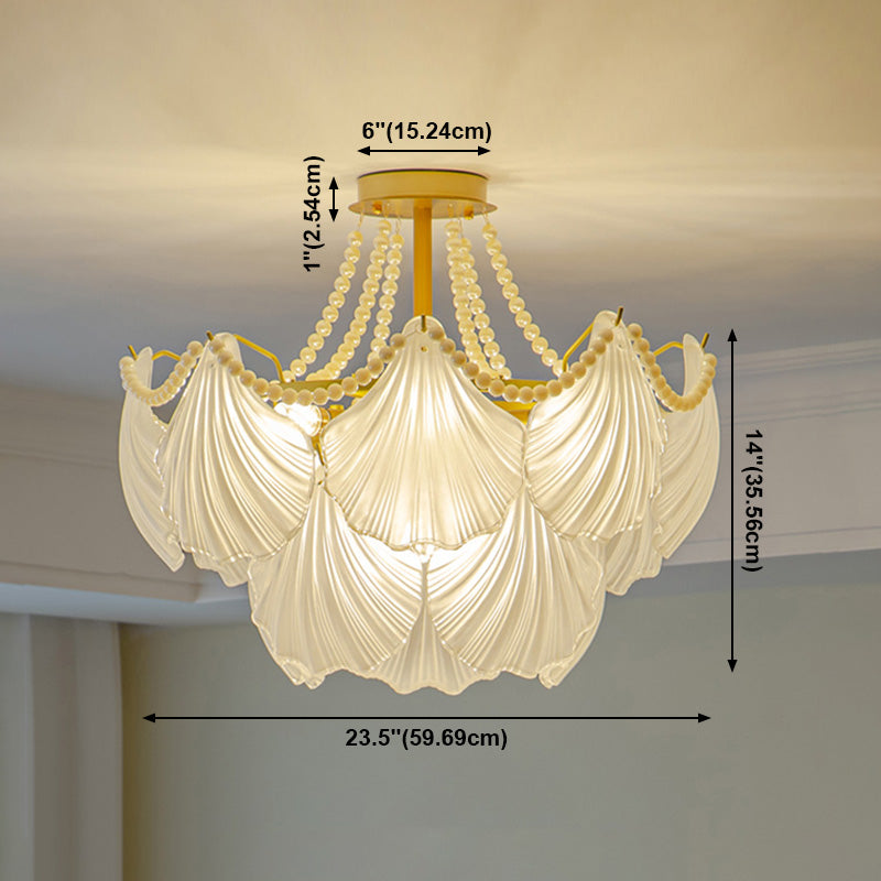 Nordic Shell Shape Chandelier Glass Multi Light Hanging Light in White for Bedroom