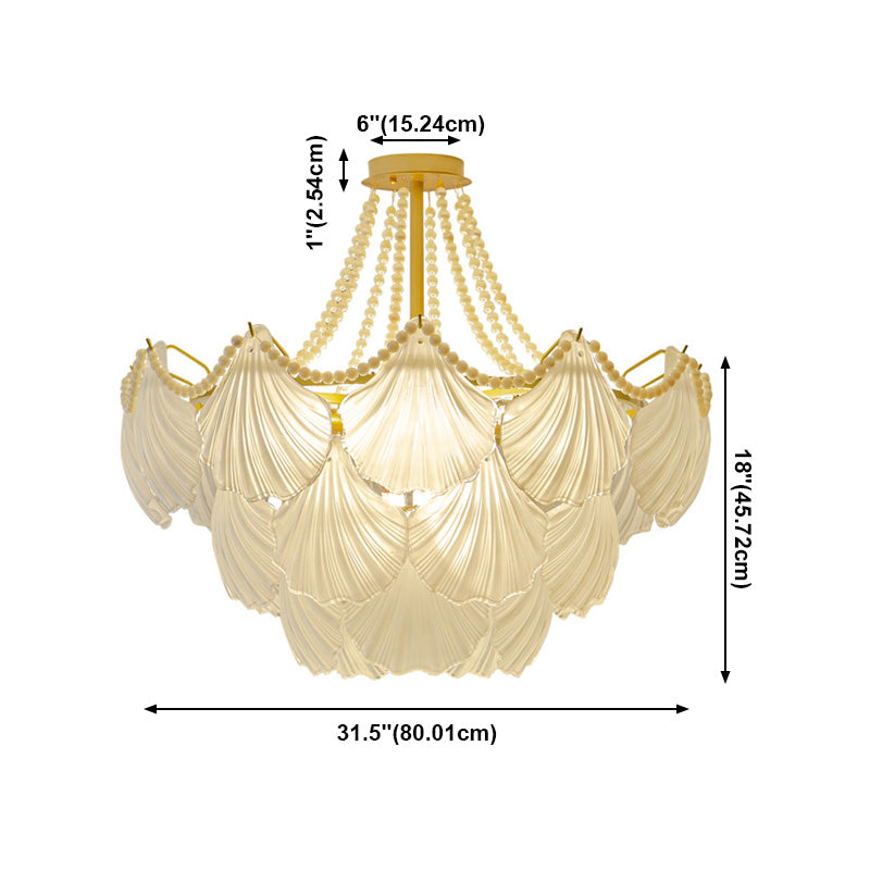 Nordic Shell Shape Chandelier Glass Multi Light Hanging Light in White for Bedroom