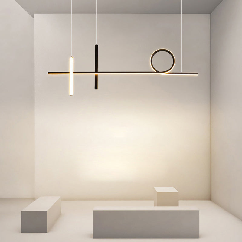 3-Light Ceiling Island Light Minimal Style Linear Shape Metal Pendant Lighting Fixtures