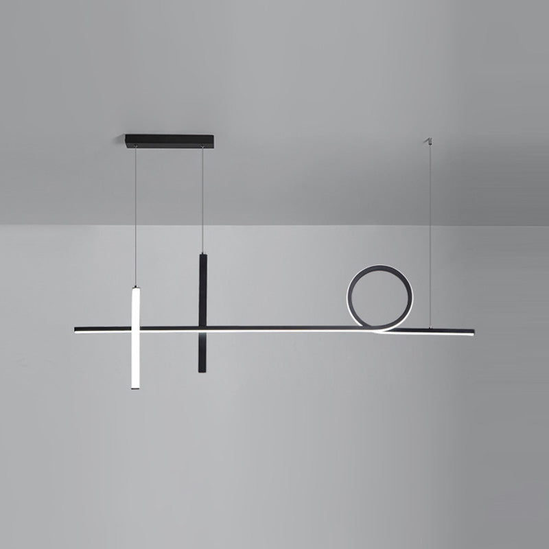 3-Light Ceiling Island Light Minimal Style Linear Shape Metal Pendant Lighting Fixtures