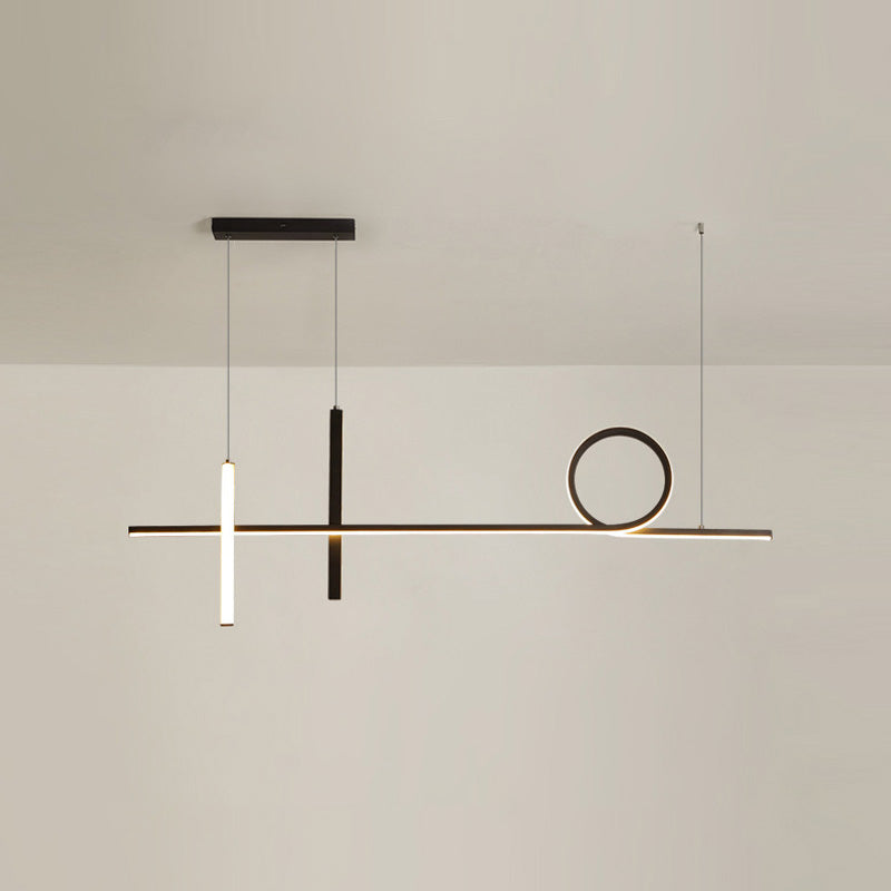 3-Light Ceiling Island Light Minimal Style Linear Shape Metal Pendant Lighting Fixtures