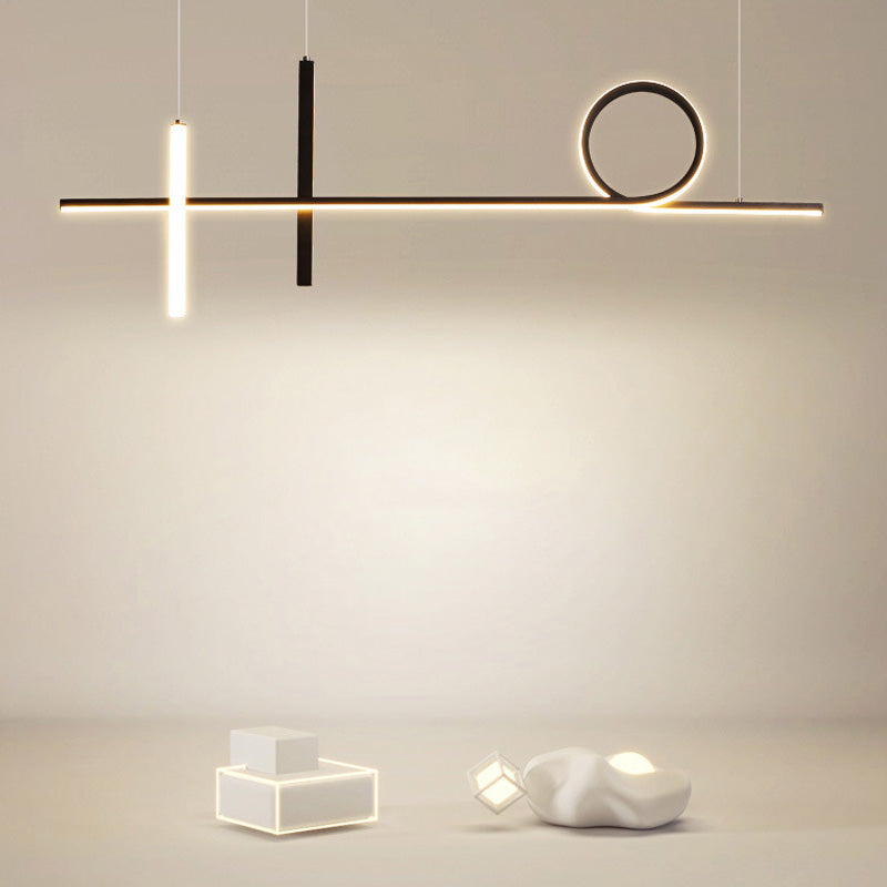 3-Light Ceiling Island Light Minimal Style Linear Shape Metal Pendant Lighting Fixtures