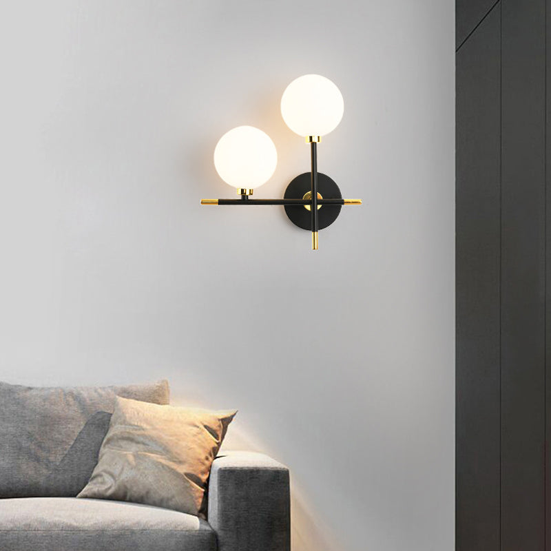 White Glass Wall Sconce 2 Head Wall Mounted Light Fixture for Study Room Sitting Room