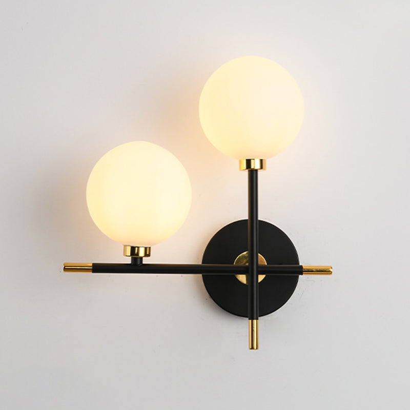 White Glass Wall Sconce 2 Head Wall Mounted Light Fixture for Study Room Sitting Room