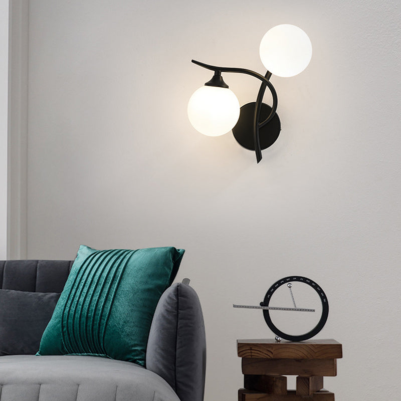 Contemporary White Glass Wall Sconce 2 Head Wall Light for Living Room
