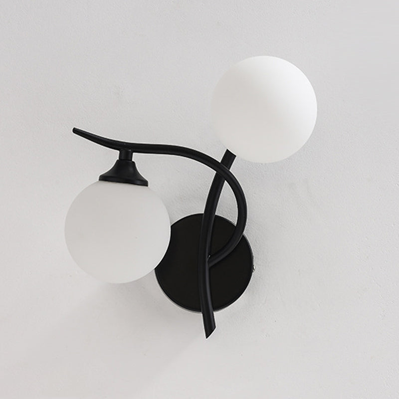 Contemporary White Glass Wall Sconce 2 Head Wall Light for Living Room