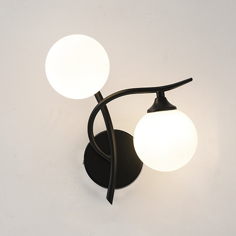 Contemporary White Glass Wall Sconce 2 Head Wall Light for Living Room