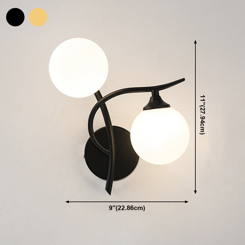 Luz de pared de 2 cabezas contemporánea de pared de vidrio blanco para sala de estar para sala de estar