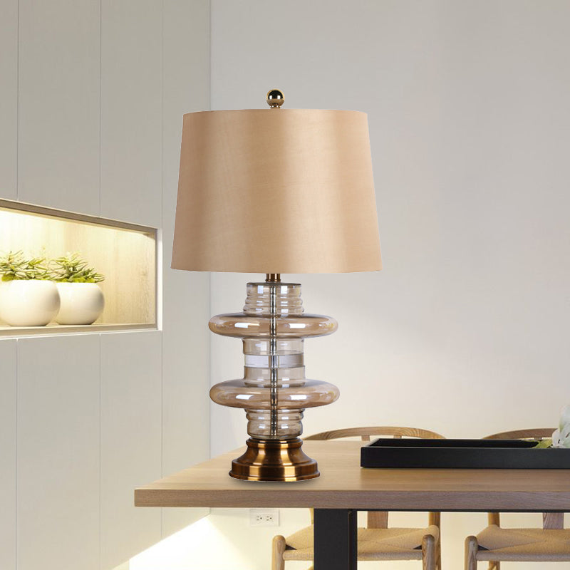 Lampada da comodino contemporanea a 1 testa da scrivania, giallo chiaro, a svasatura ampia, con paralume in tessuto