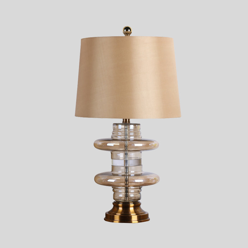 Lampada da comodino contemporanea a 1 testa da scrivania, giallo chiaro, a svasatura ampia, con paralume in tessuto