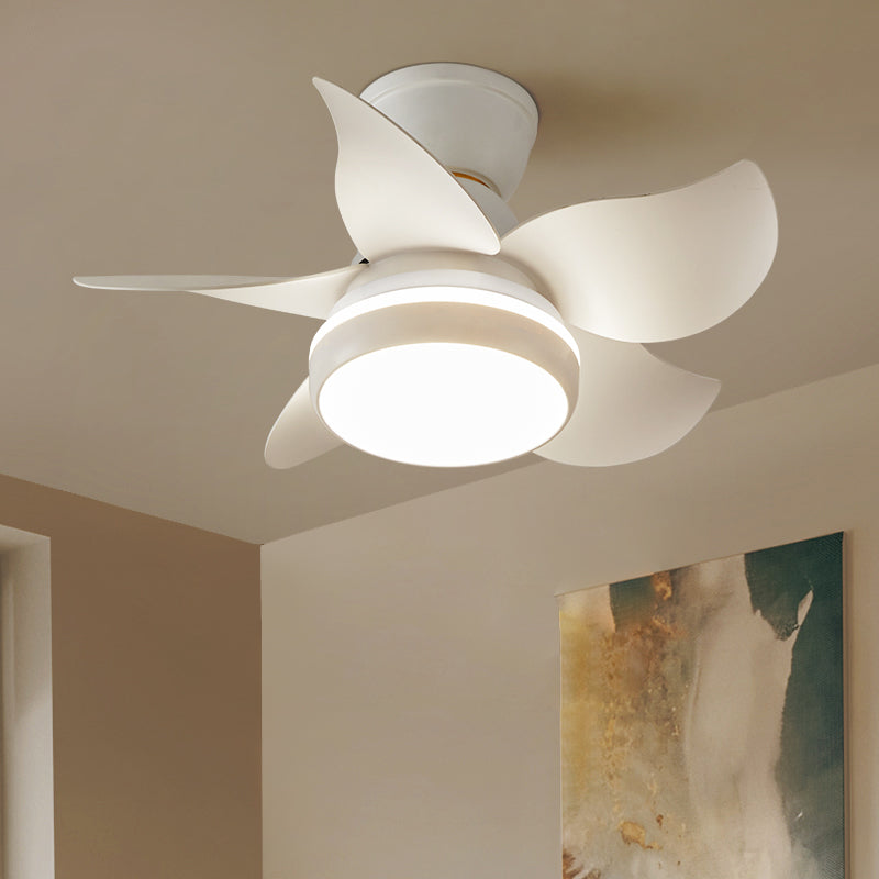 Stylish Macaron Fan Lamp Modern LED Semi Flush Ceiling Light for Bedroom