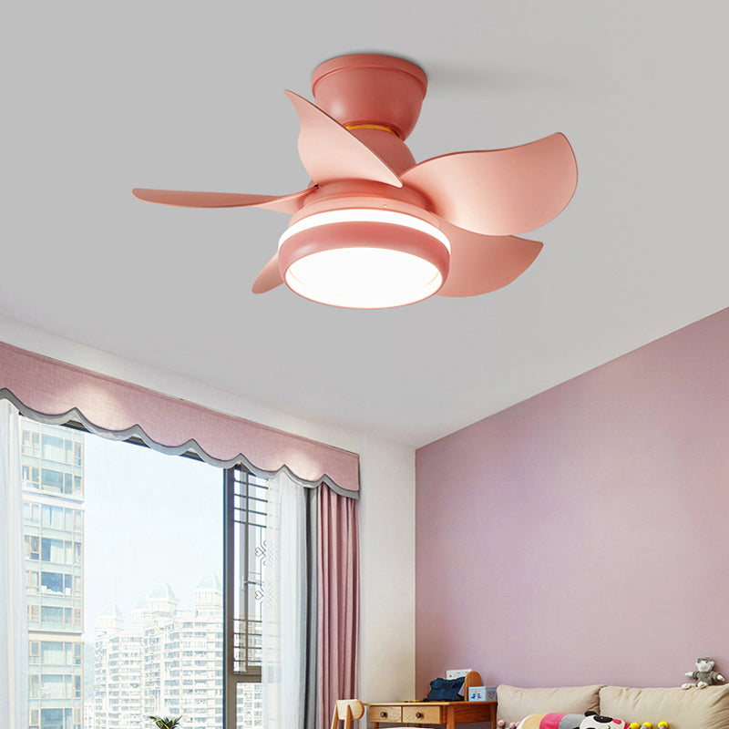 Stylish Macaron Fan Lamp Modern LED Semi Flush Ceiling Light for Bedroom