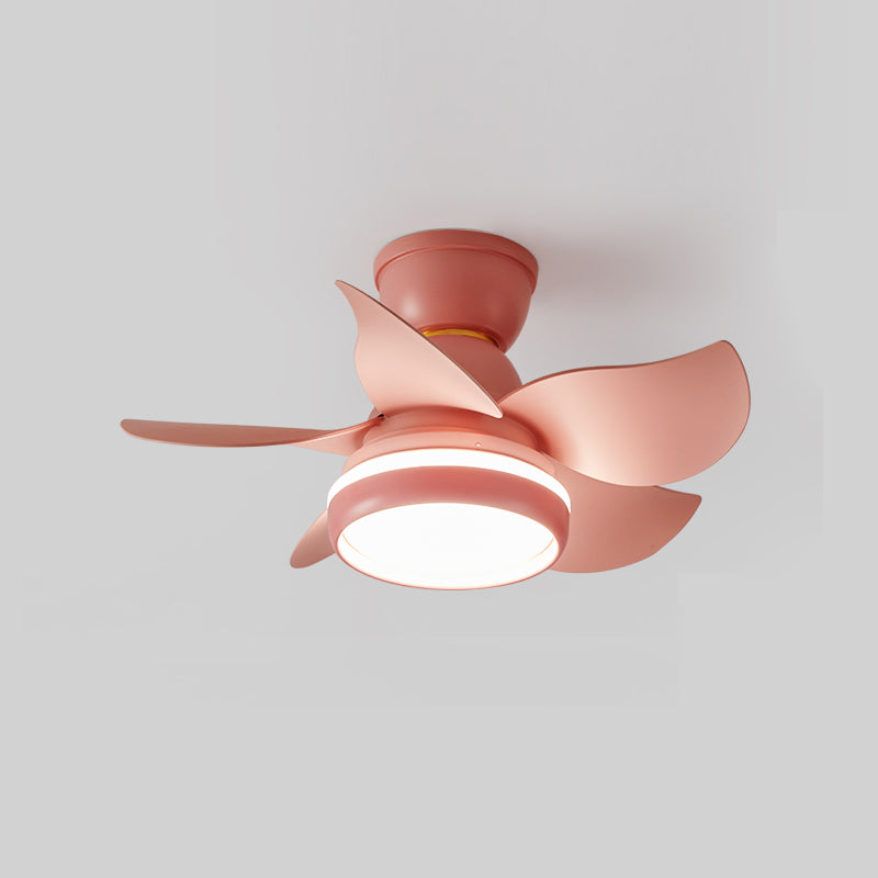 Stylish Macaron Fan Lamp Modern LED Semi Flush Ceiling Light for Bedroom