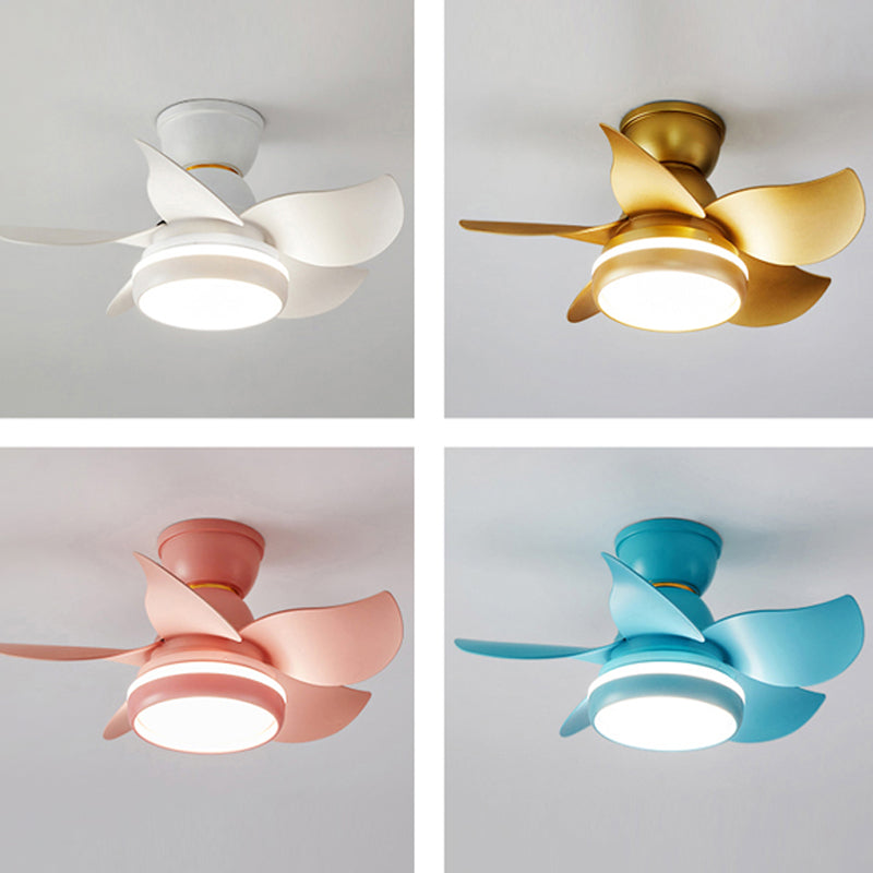Stylish Macaron Fan Lamp Modern LED Semi Flush Ceiling Light for Bedroom