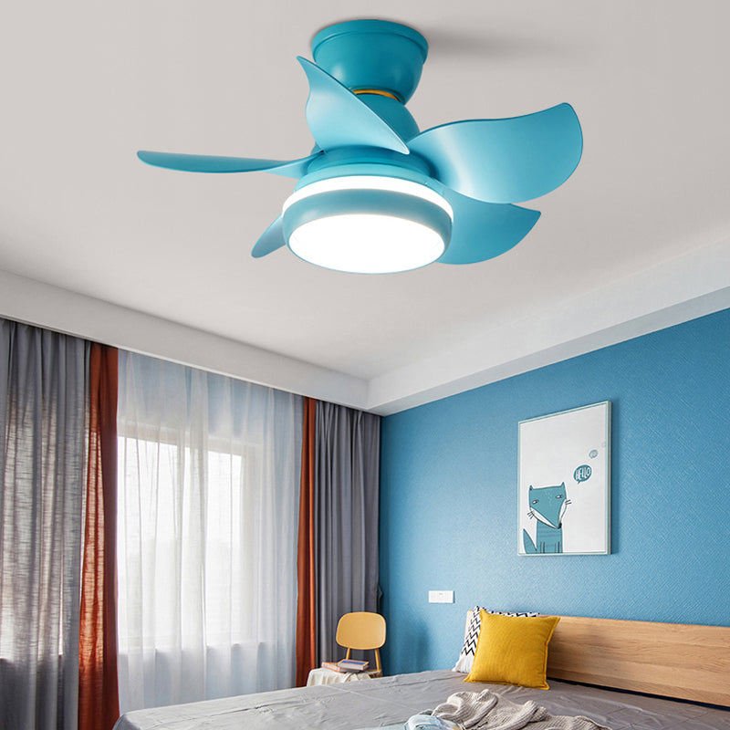 Stylish Macaron Fan Lamp Modern LED Semi Flush Ceiling Light for Bedroom