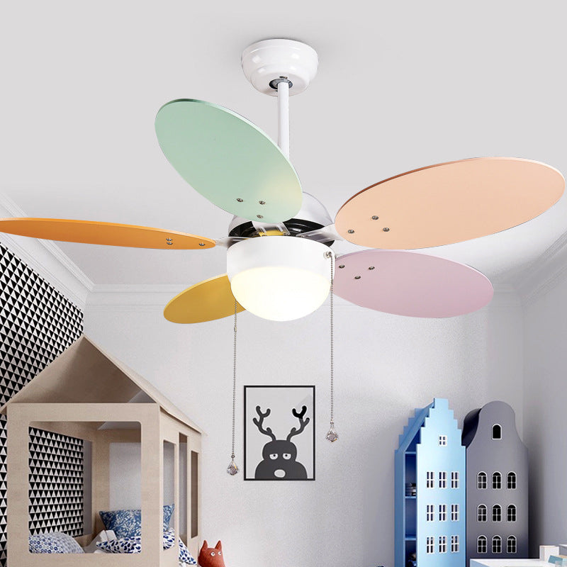 Colorful Pendant Fan Light Cartoon LED Semi Flush Mount Ceiling Lamp
