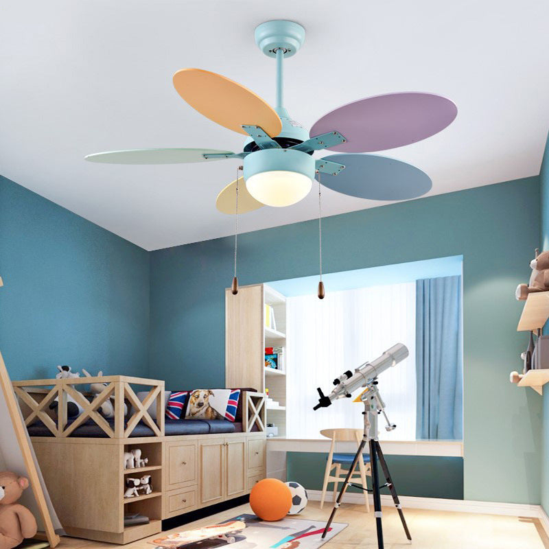 Colorful Pendant Fan Light Cartoon LED Semi Flush Mount Ceiling Lamp