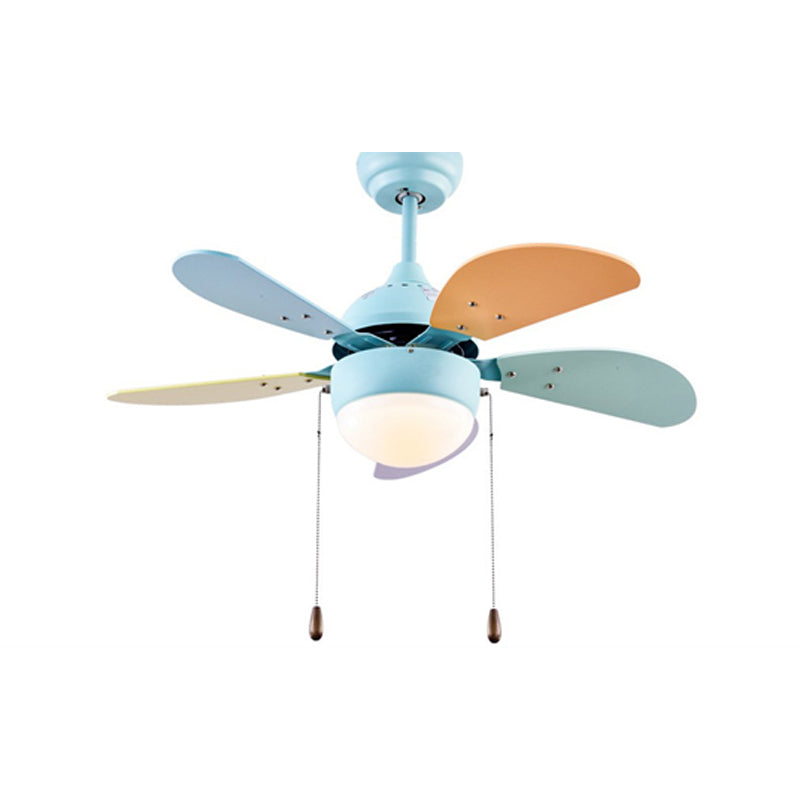 Colorful Pendant Fan Light Cartoon LED Semi Flush Mount Ceiling Lamp