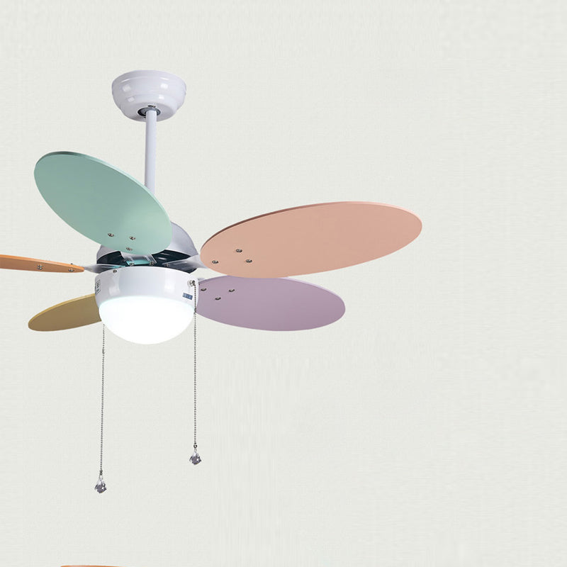 Colorful Pendant Fan Light Cartoon LED Semi Flush Mount Ceiling Lamp