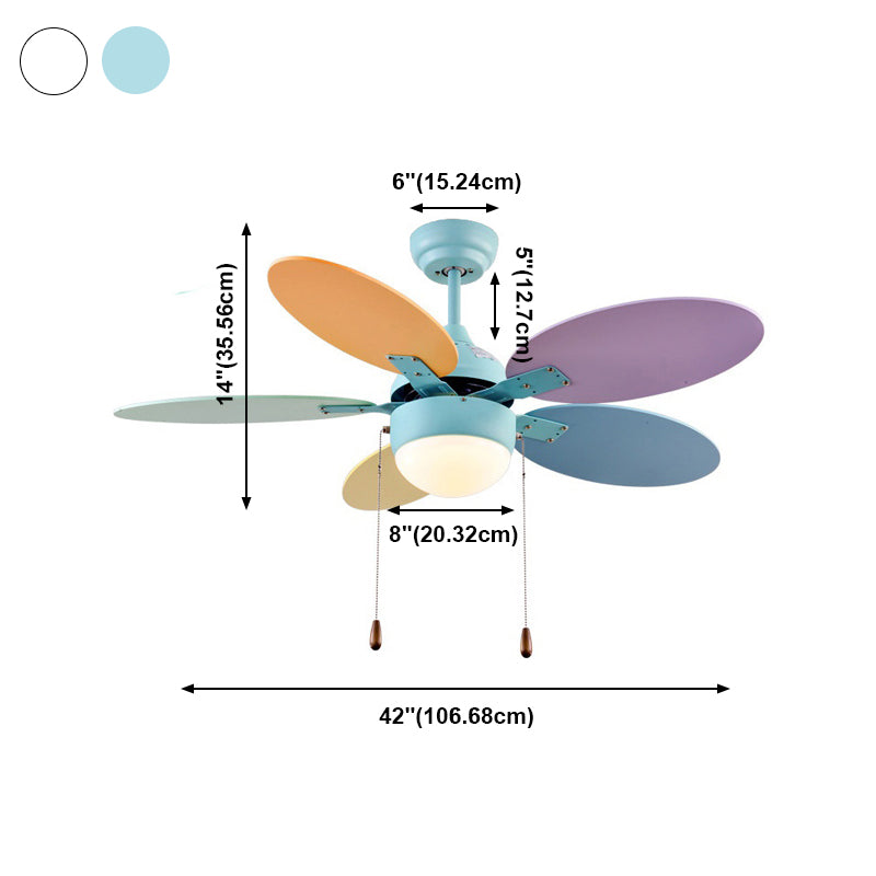 Colorful Pendant Fan Light Cartoon LED Semi Flush Mount Ceiling Lamp