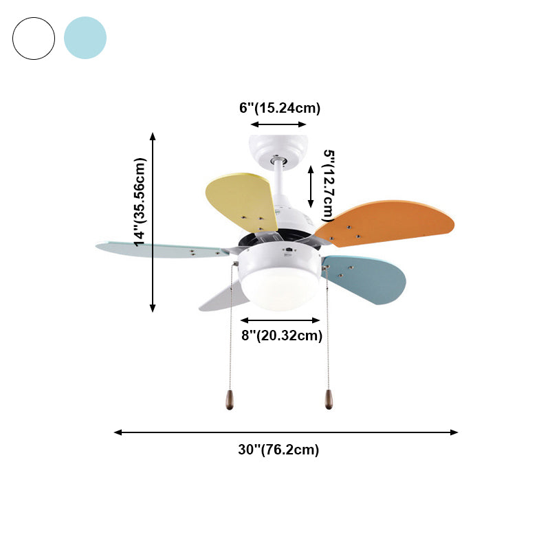 Colorful Pendant Fan Light Cartoon LED Semi Flush Mount Ceiling Lamp