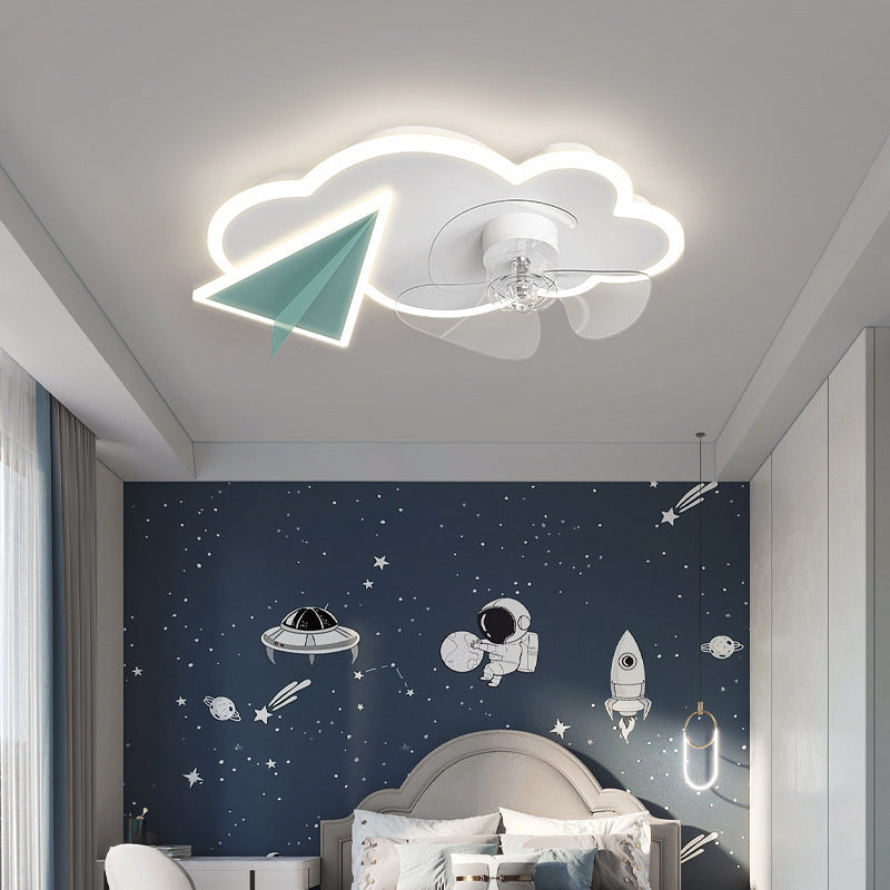 Cloud Semi Flush Mount Ceiling Lamp Cartoon Bedroom LED Ceiling Fan Light